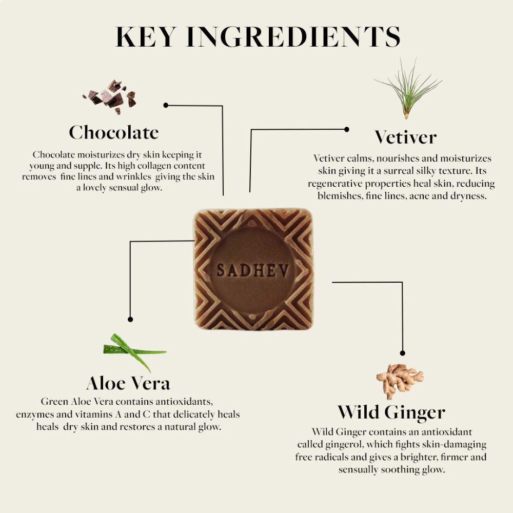 Sadhev Nourishing & Moisturising Bathing Bar - Vetiver & Chocolate, 125g