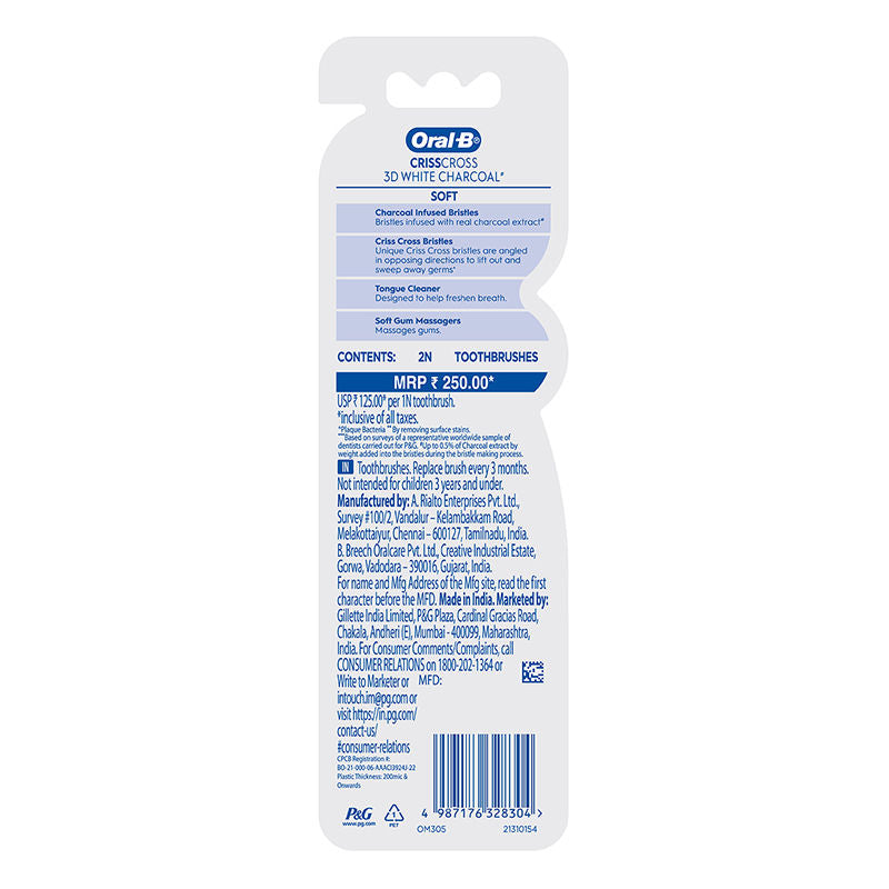 Oral-B 3D White Charcoal Soft Toothbrush For Adults (Pack of 2), 1 piece Buy at Indicrest Image 9