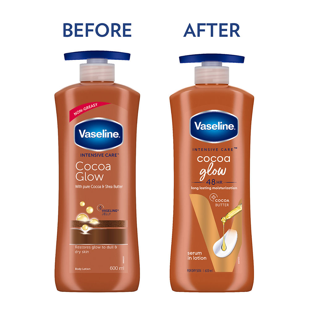Vaseline Cocoa Glow Serum In Lotion, 600ml, 100% Pure Cocoa & Shea Butter for Glowing & Soft Skin Buy at Indicrest Image 9
