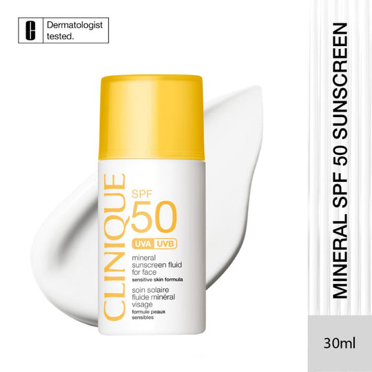 Clinique SPF 50 UVA/UVB Mineral Sunscreen Fluid For Face, 30ml, Buy from Indicrest