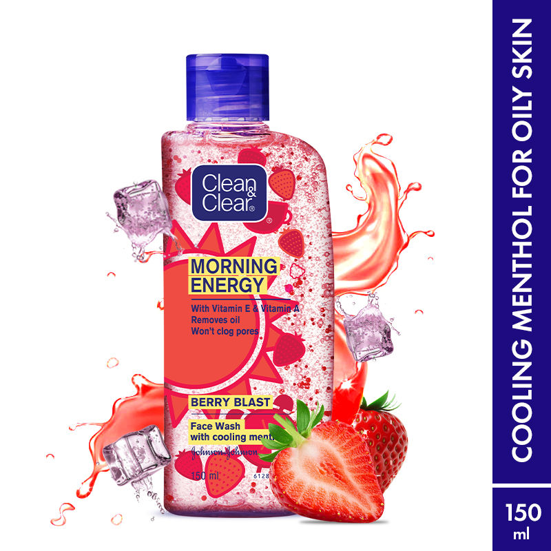 Clean & Clear Morning Energy Berry Blast Face Wash - Gentle Cleanser with Menthol for Oily Skin, 150ml Buy at Indicrest