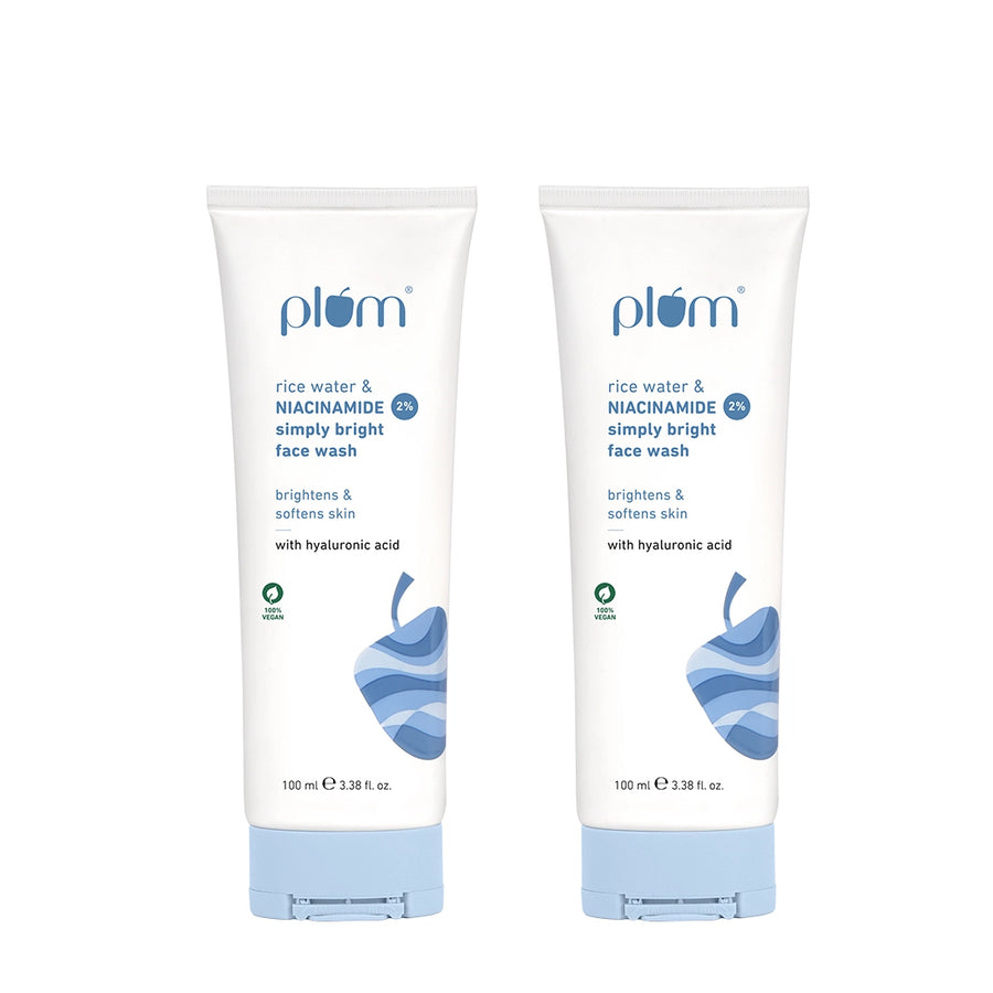 Plum 2% Niacinamide & Rice Water Face Wash | Removes 99% Impurities | Gentle & Non-Drying | Dermat-Tested, 100ml x 2