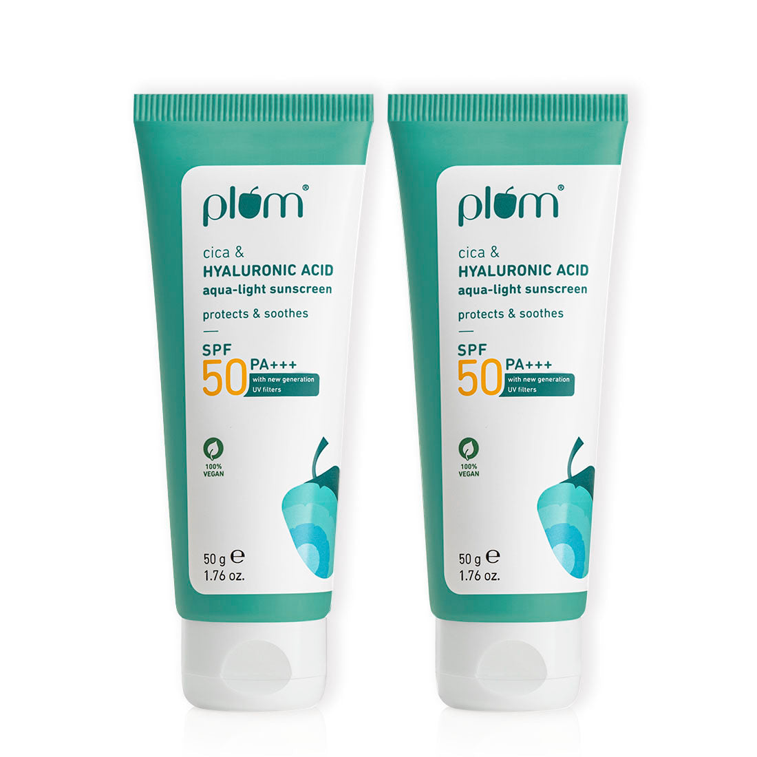 Plum Cica & Hyaluronic Acid SPF 50 Sunscreen | Safe, New Gen UV Filters | Non-Sticky| Non-Oily, 50g x 2