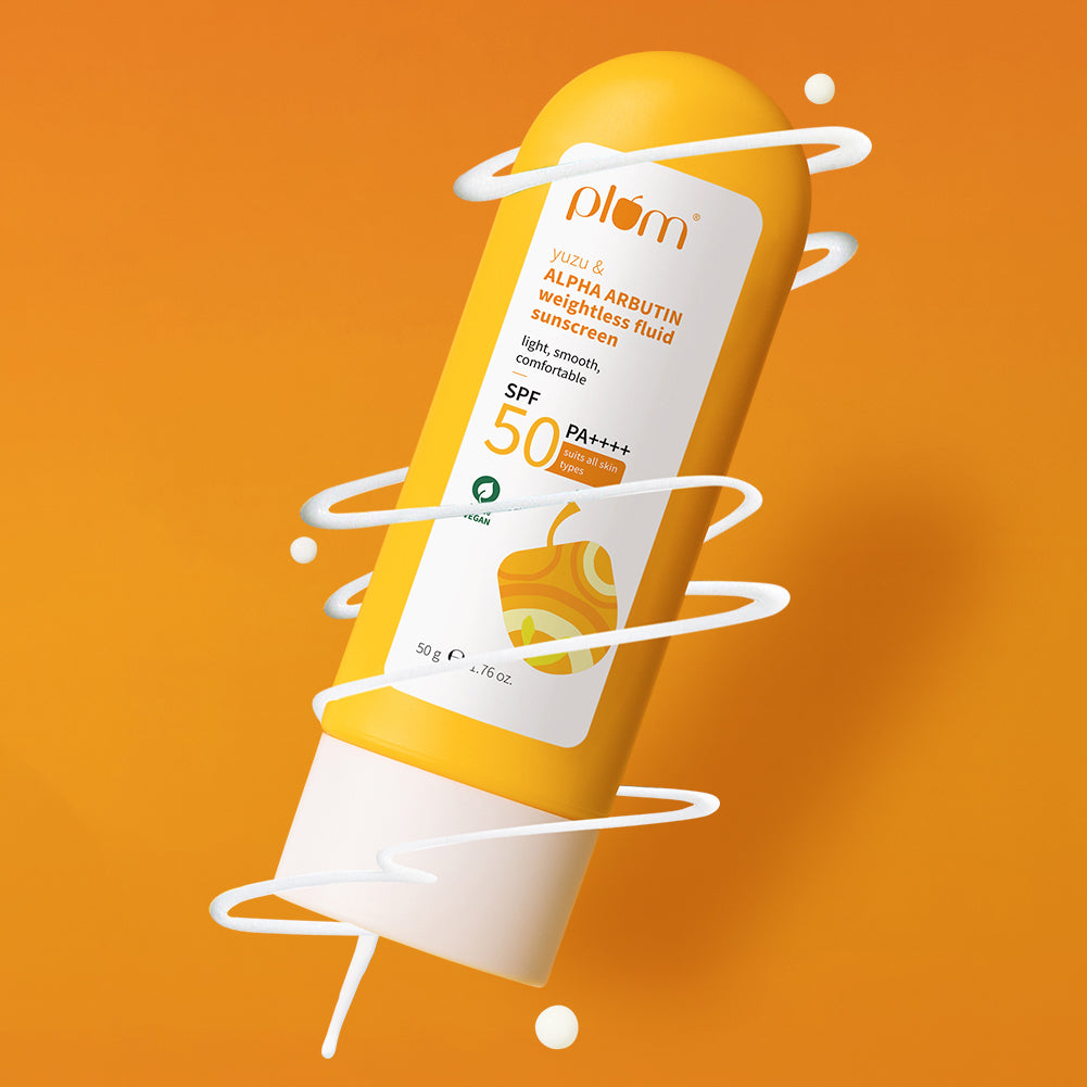 Plum Yuzu & Alpha Arbutin SPF 50 Weightless Fluid Sunscreen | Ultra-Light Texture | No White Cast | Non-Greasy, 50g