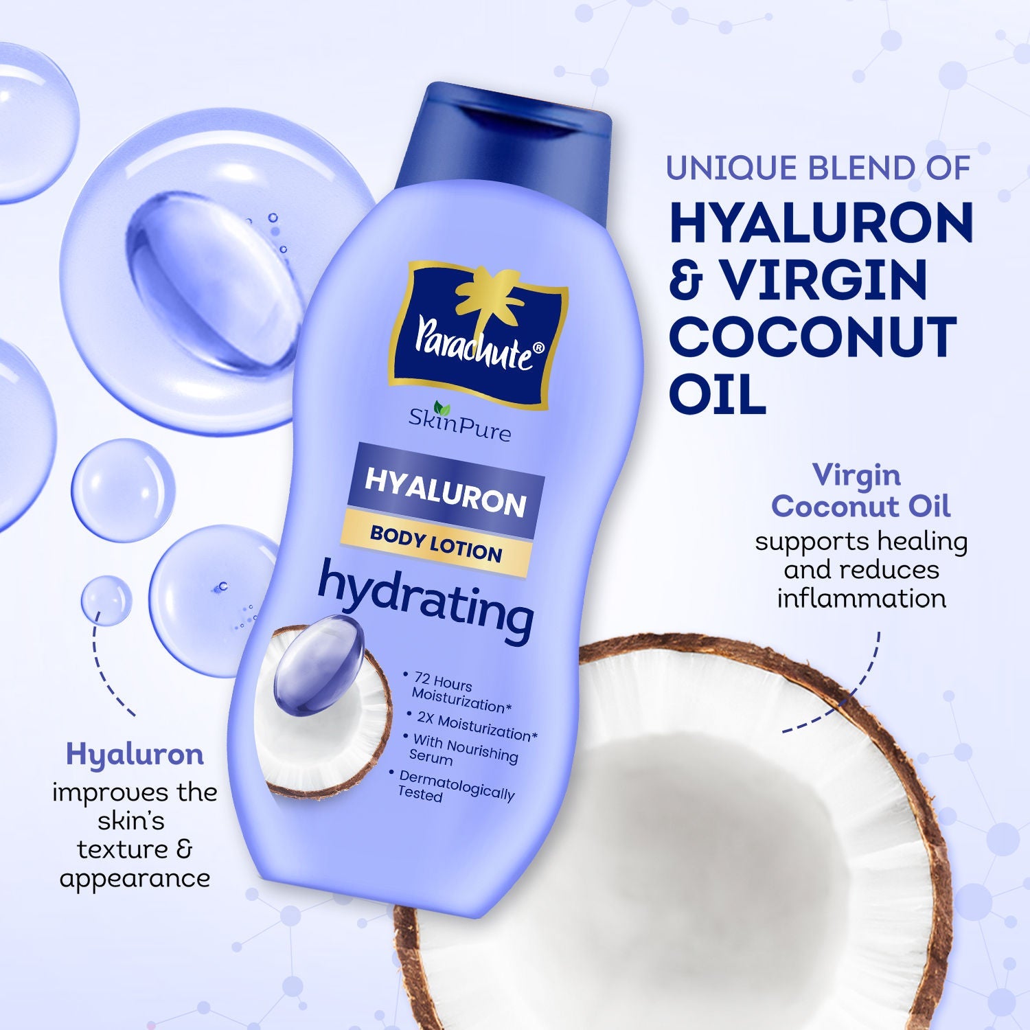 Parachute SkinPure Hyaluron Body Lotion With Virgin Coconut Oil, 400ml Buy at Indicrest Image 3