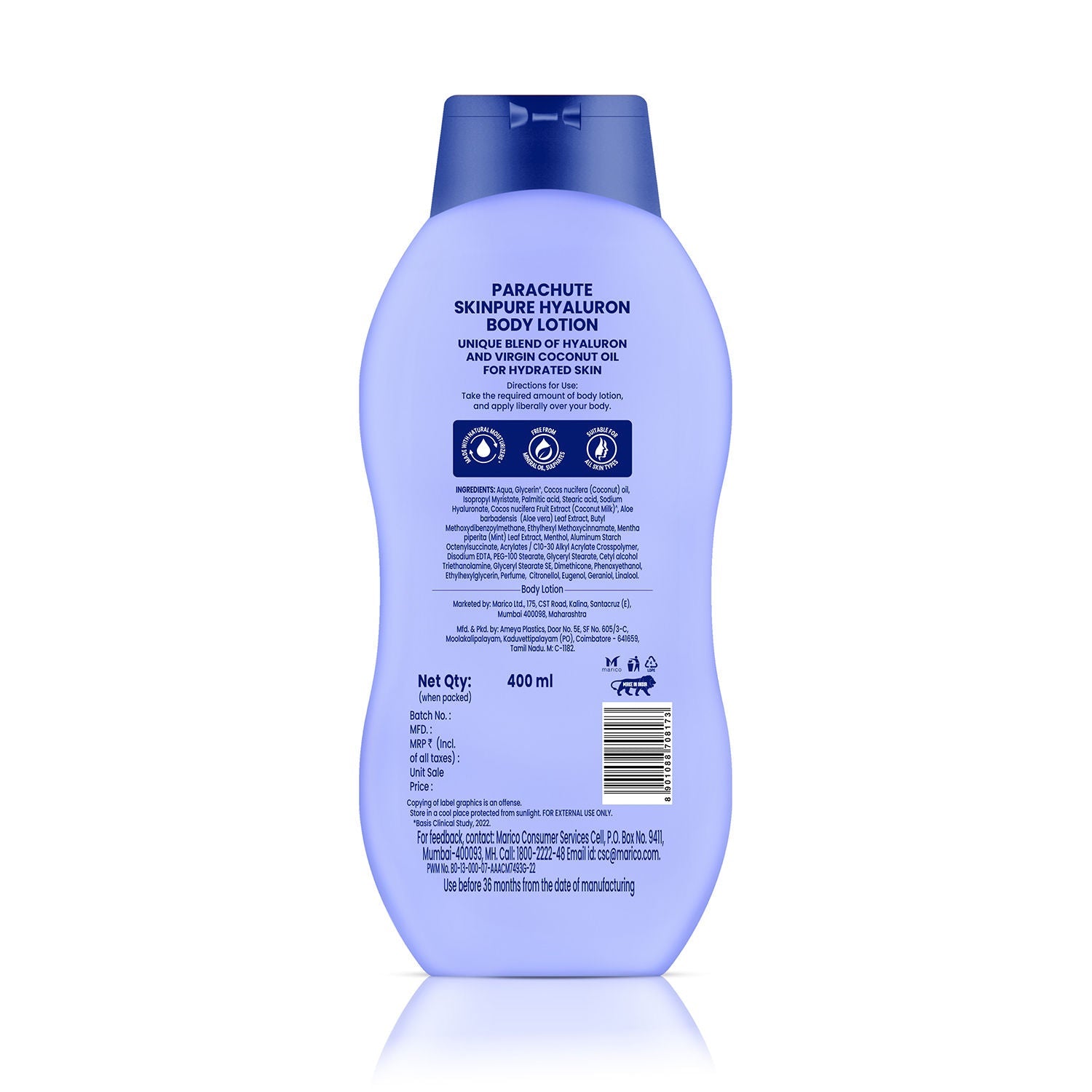 Parachute SkinPure Hyaluron Body Lotion With Virgin Coconut Oil, 400ml Buy at Indicrest Image 7