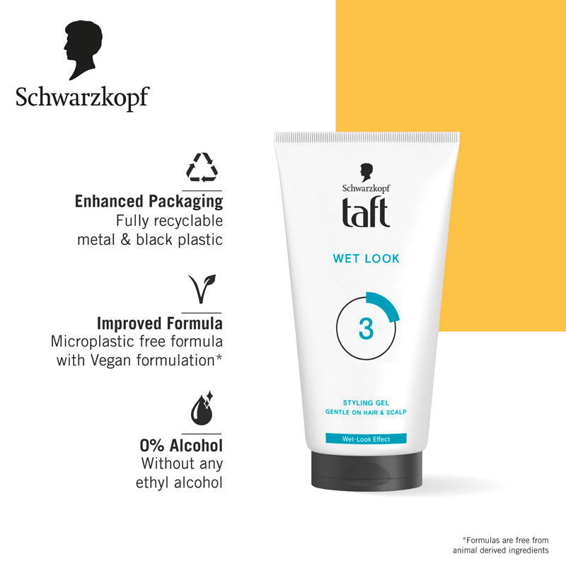 Schwarzkopf TAFT Wet Hair Styling Gel For 24 Hours Shiny Wet Look Effect Hold 3, Non-Sticky, 150ml Buy at Indicrest Image 7