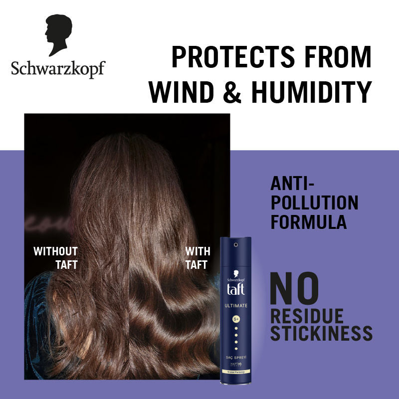 Schwarzkopf TAFT Ultimate Hair Spray For Hair With Crystal Shine Hold 5+, Lasts For 72 Hours, 250ml Buy at Indicrest Image 4