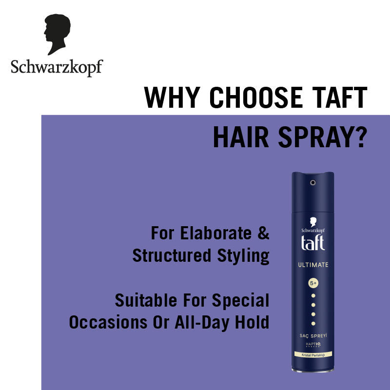 Schwarzkopf TAFT Ultimate Hair Spray For Hair With Crystal Shine Hold 5+, Lasts For 72 Hours, 250ml Buy at Indicrest Image 5