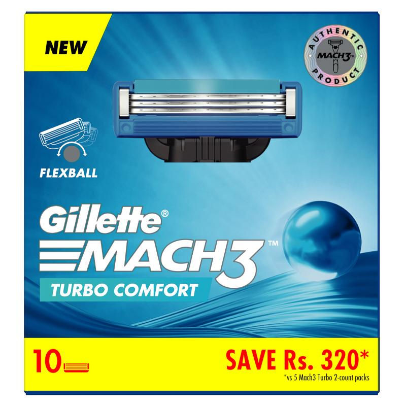 Gillette Mach Turbo 3 Shaving Blades for men, Pack Of 10 Cartridges Buy at Indicrest