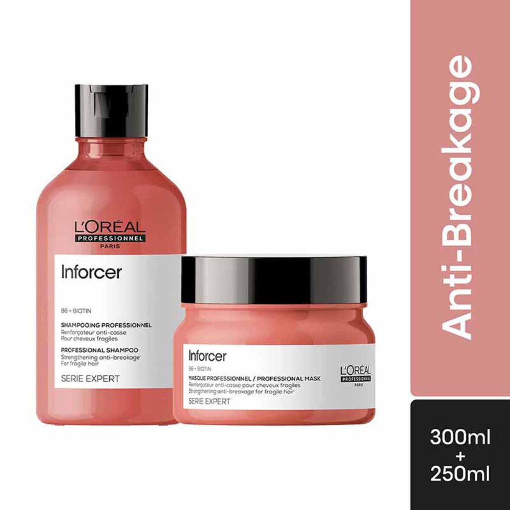 L'Oreal Professionnel Inforcer Shampoo, 300ml & Mask, 250ml With Biotin & Vitamin B6 – Reduced Hair Breakage Care