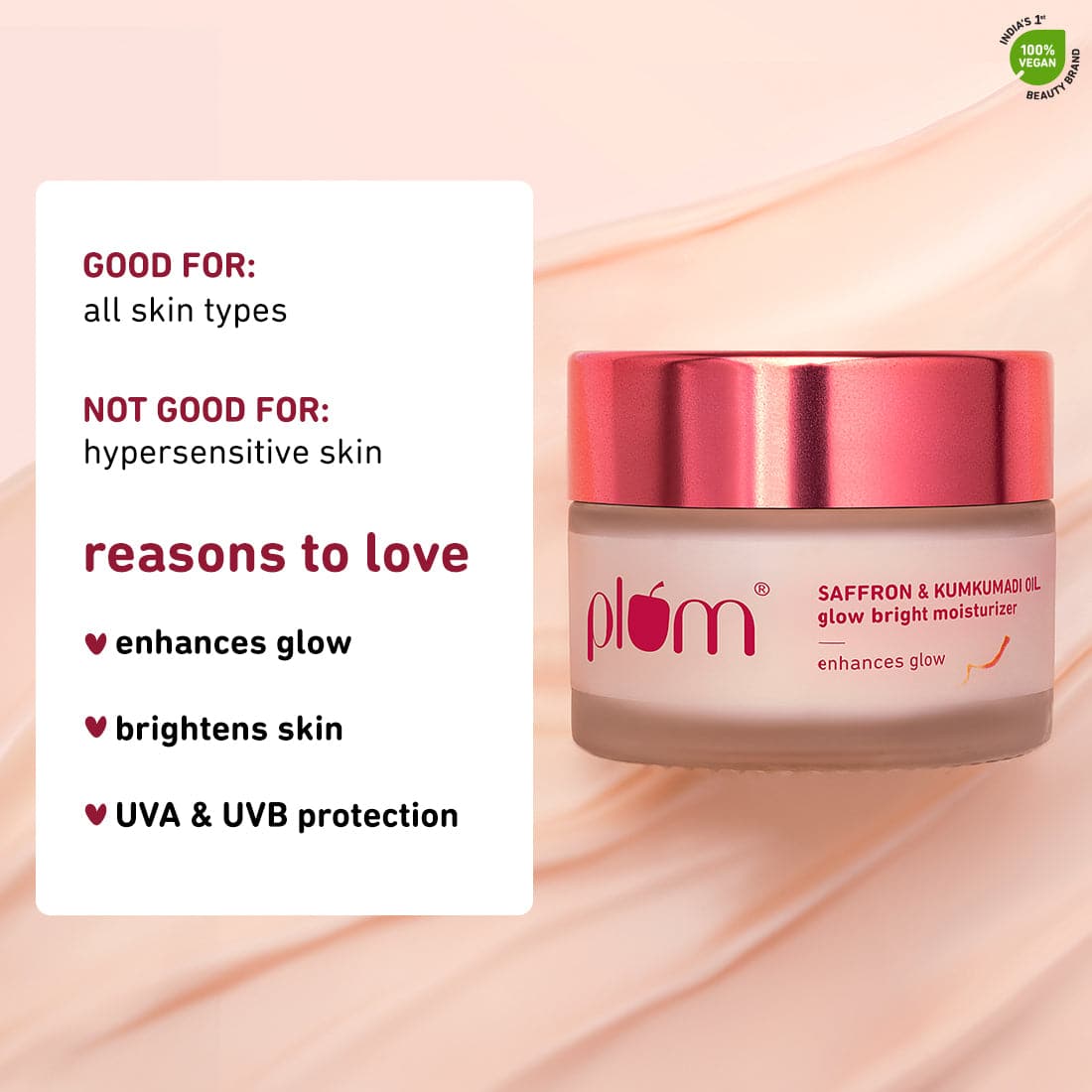 Plum Saffron & Kumkumadi Oil Glow Bright Moisturizer with SPF 35 | Enhances Glow | Brightens Skin, 50g x 2