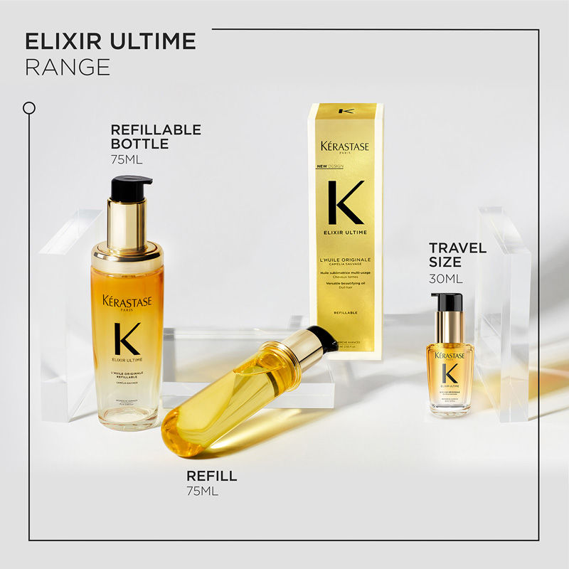 Kérastase Elixir Ultime Hair Oil-In-Serum Refill, 2X Shinier Hair, 96H Anti-Frizz Action, 75ml