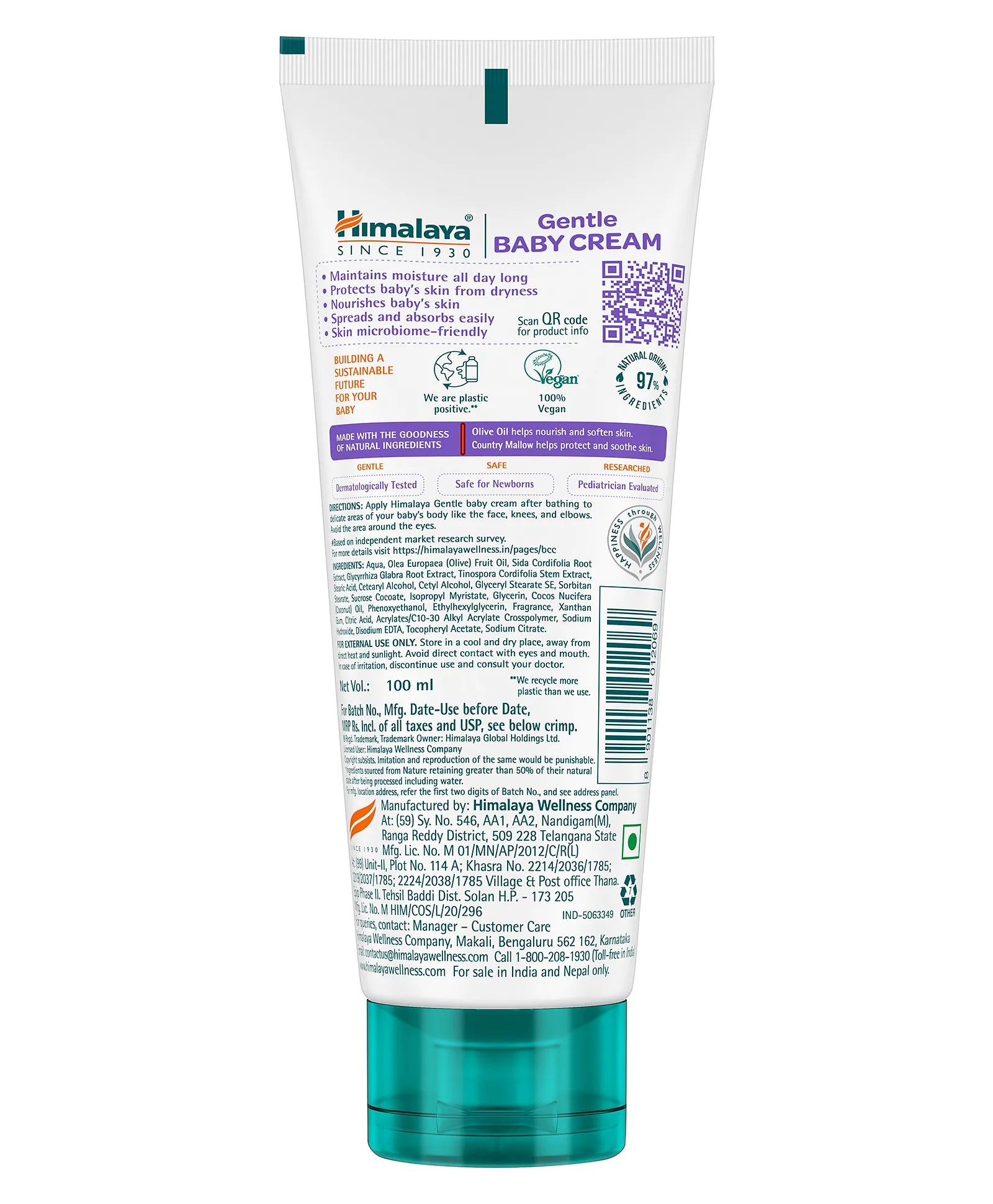 Himalaya Babycare Gentle Baby Cream 100ml | pH 5.5 Formula | Moisturizing Care for Newborn Skin