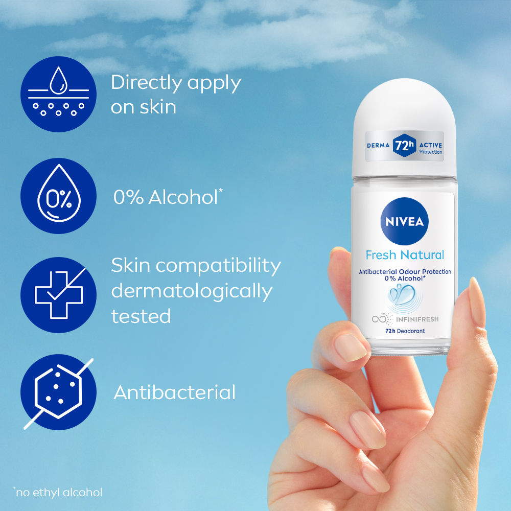 Nivea Fresh Natural Anti Roll-On Deodorant 72H Protection & Long Lasting, 50ml Buy at Indicrest Image 4