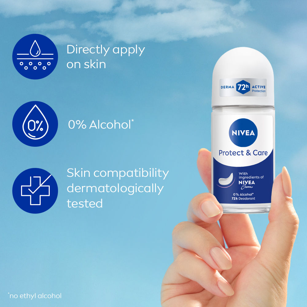 Nivea Women Deodorant Roll On Protect & Care Non-Irritating & 72H Protection, 50ml Buy at Indicrest Image 3