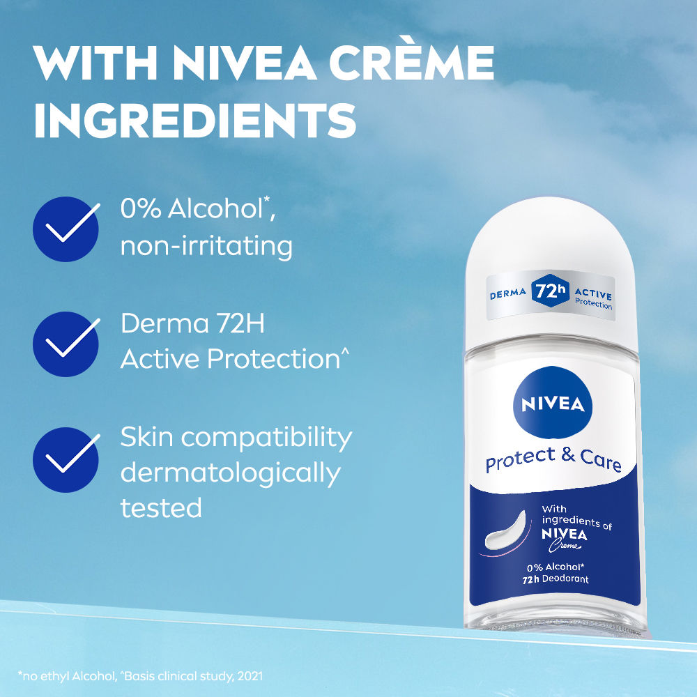 Nivea Women Deodorant Roll On Protect & Care Non-Irritating & 72H Protection, 50ml Buy at Indicrest Image 4