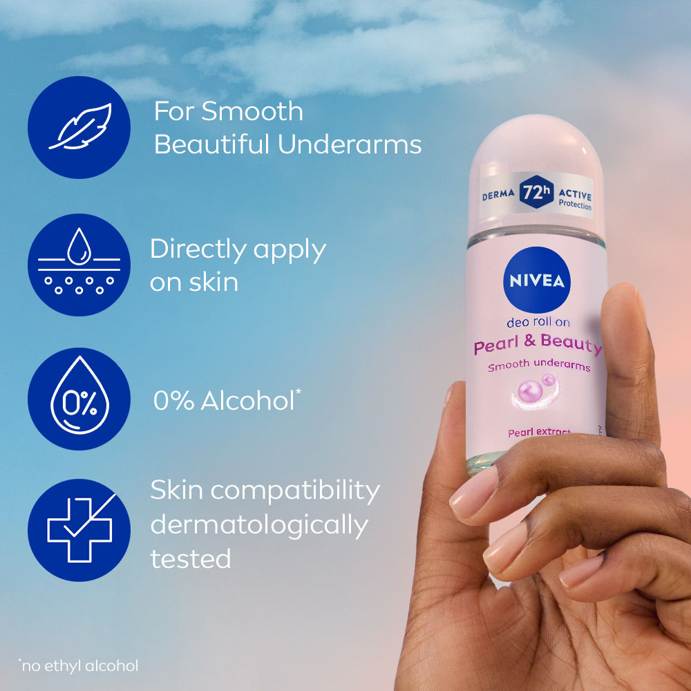 Nivea 72H Active Protection With Pearl Extract Deo Underarm Roll On -Smooth Skin,Odor Protection, 25ml Buy at Indicrest Image 5