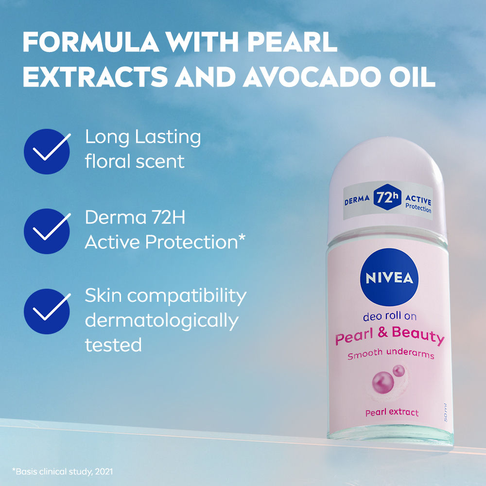 Nivea 72H Active Protection With Pearl Extract Deo Underarm Roll On -Smooth Skin,Odor Protection, 25ml Buy at Indicrest Image 6