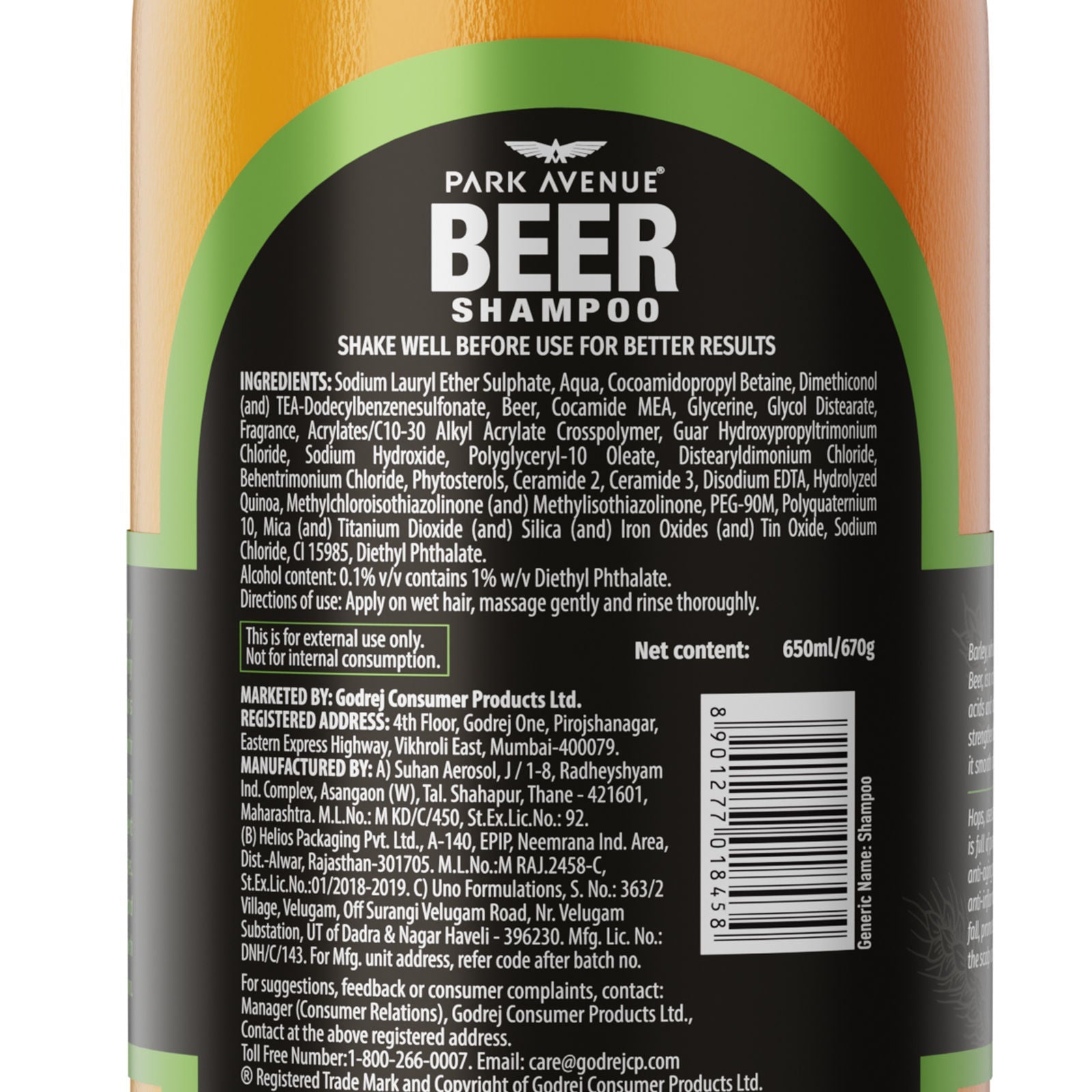 Park Avenue Beer Shampoo - Hair Fall Control, 650ml Buy at Indicrest Image 4