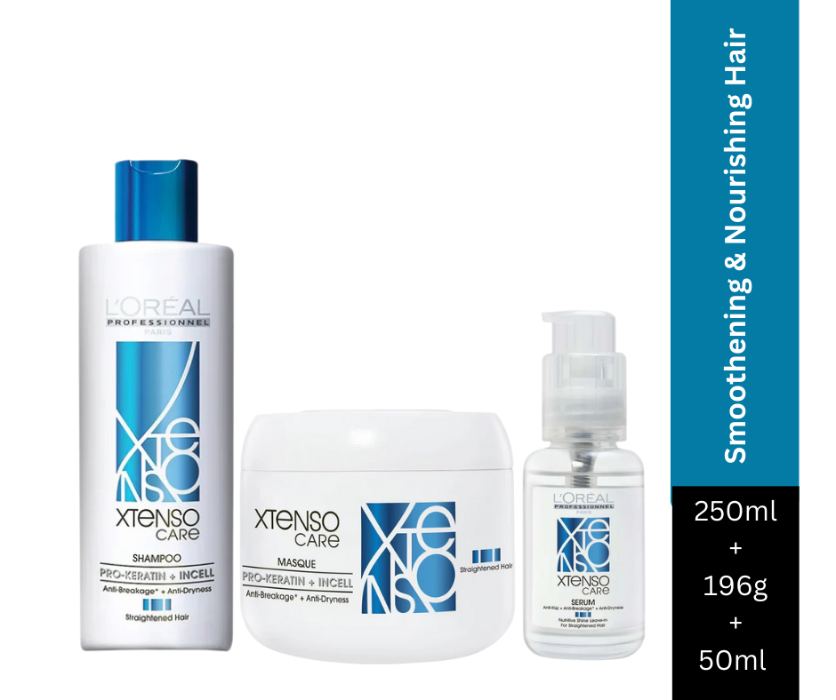 L'Oreal Professionnel Xtenso Care Shampoo, 250ml | Hair Masque, 196g | Hair Serum, 50ml Combo For Straightened Hair