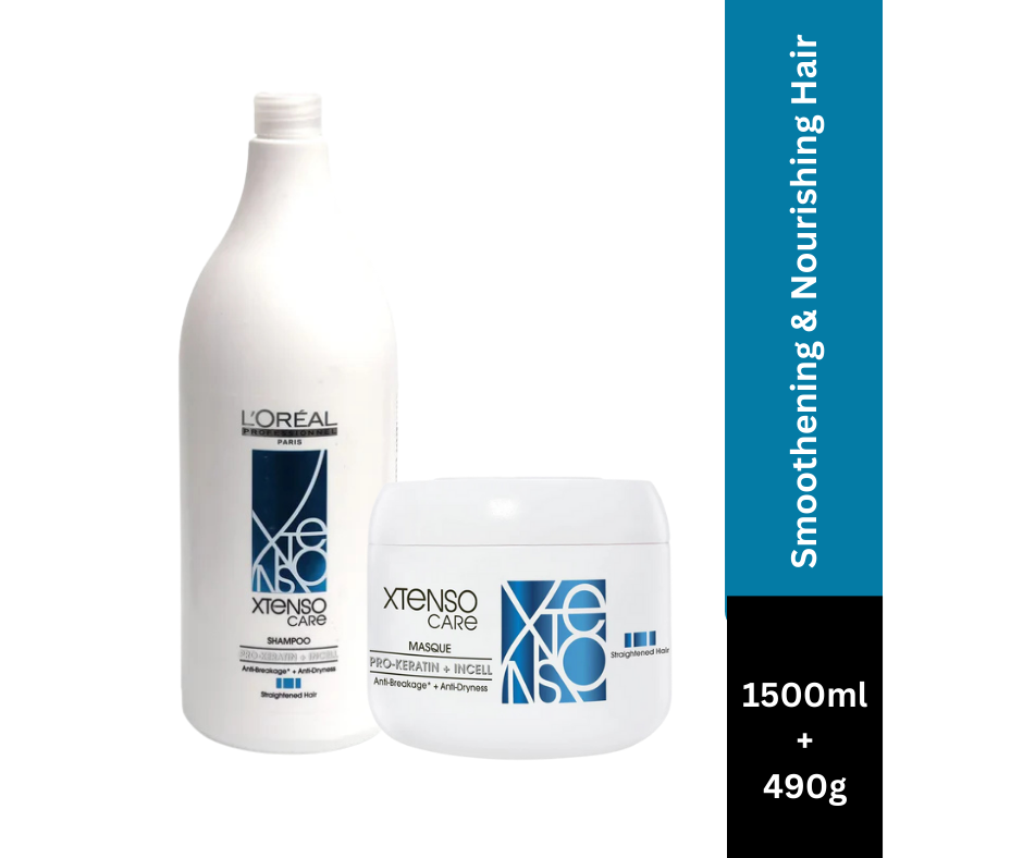 L'Oreal Professionnel Xtenso Care Shampoo, 1500ml & Hair Masque, 490g Combo For Straightened Hair