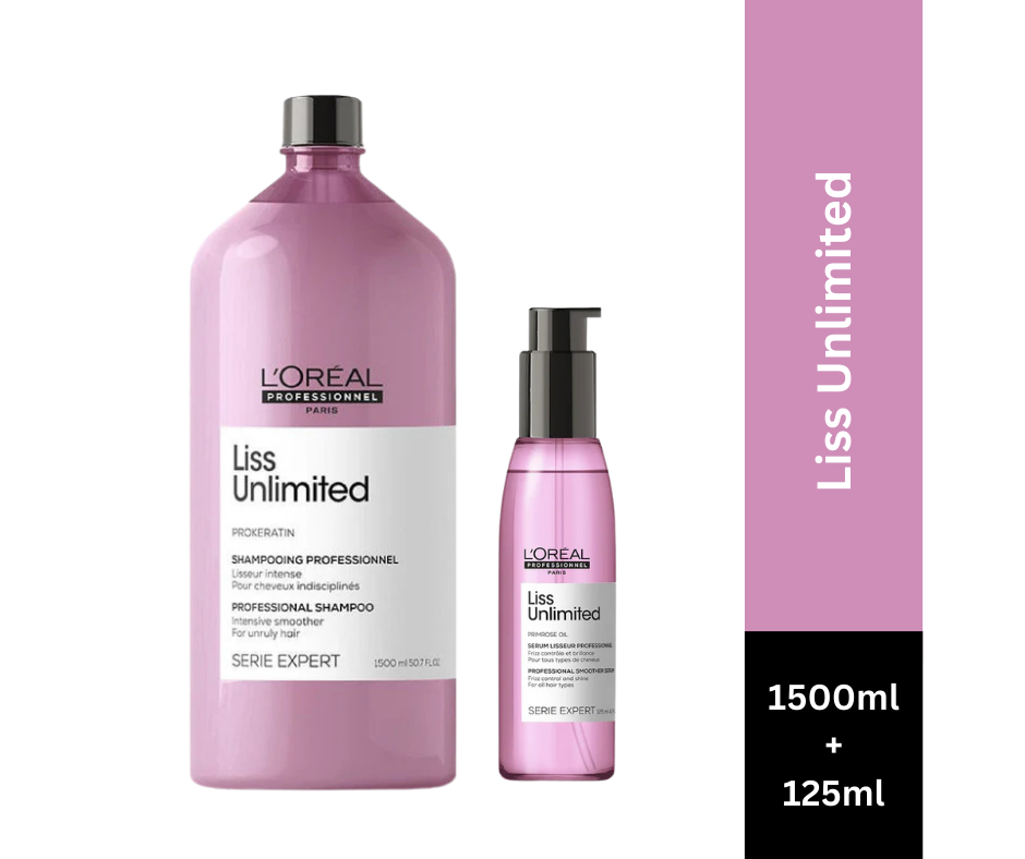 L'Oreal Professionnel Liss Unlimited Shampoo 1500ml | Liss Unlimited Serum 125ml Combo