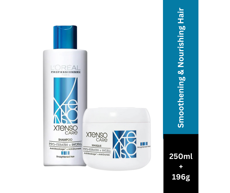 L'Oreal Professionnel Xtenso Care Shampoo, 250ml & Hair Masque, 196g Combo For Straightened Hair