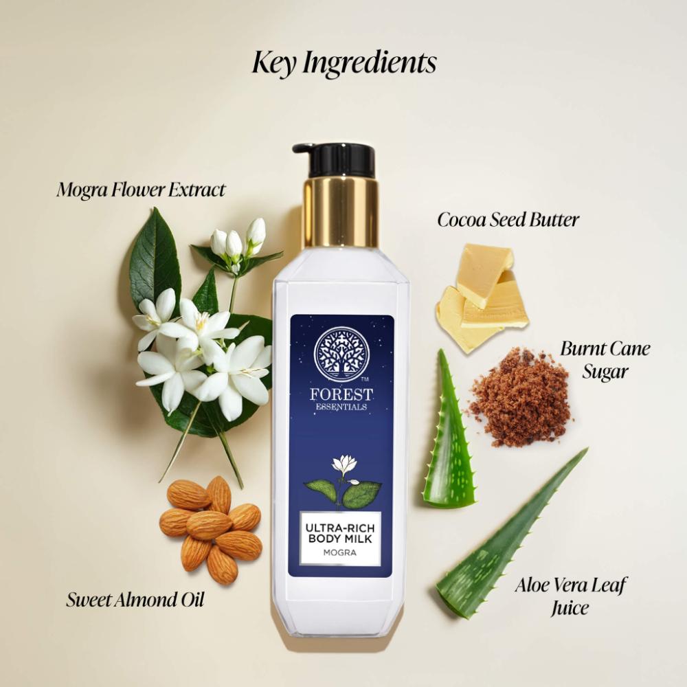Forest Essentials Ultra-Rich Body Milk Mogra - Delicately Scented Ayurvedic Moisturising Body Lotion, 200ml