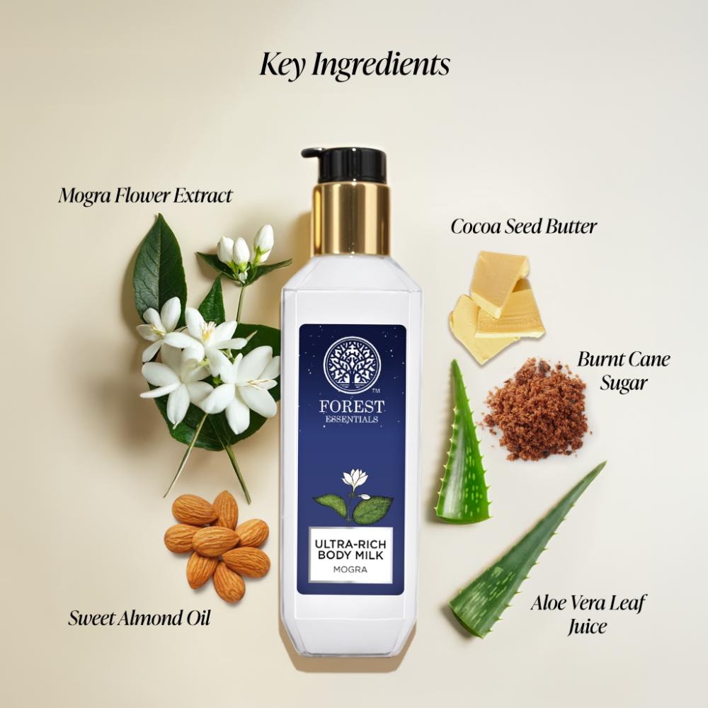 Forest Essentials Ultra-Rich Body Milk Mogra - Delicately Scented Ayurvedic Moisturising Body Lotion, 50ml