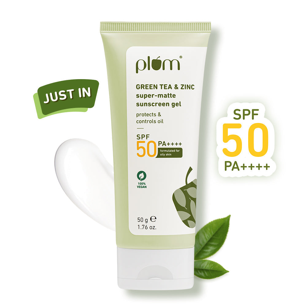Plum Green Tea & Zinc Super-Matte SPF 50 Sunscreen Gel for Oily Skin | Instant Oil Reduction| 120-Min Water Resistant | Dermat-Tested | No White Cast, 50g