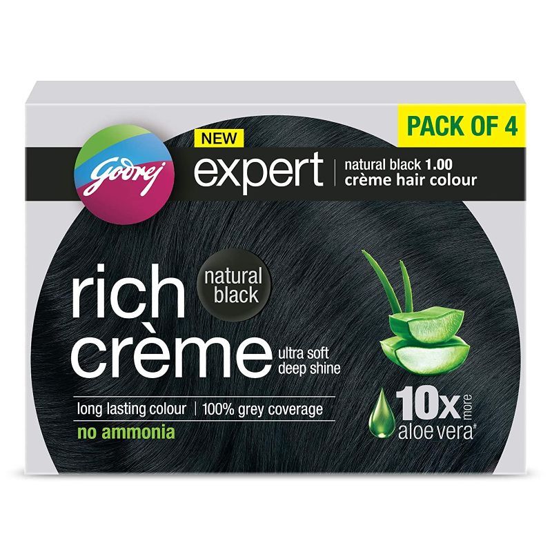 Godrej Expert Creme Hair Colour - Natural Black (Pack of 4), 80g+80ml Buy at Indicrest
