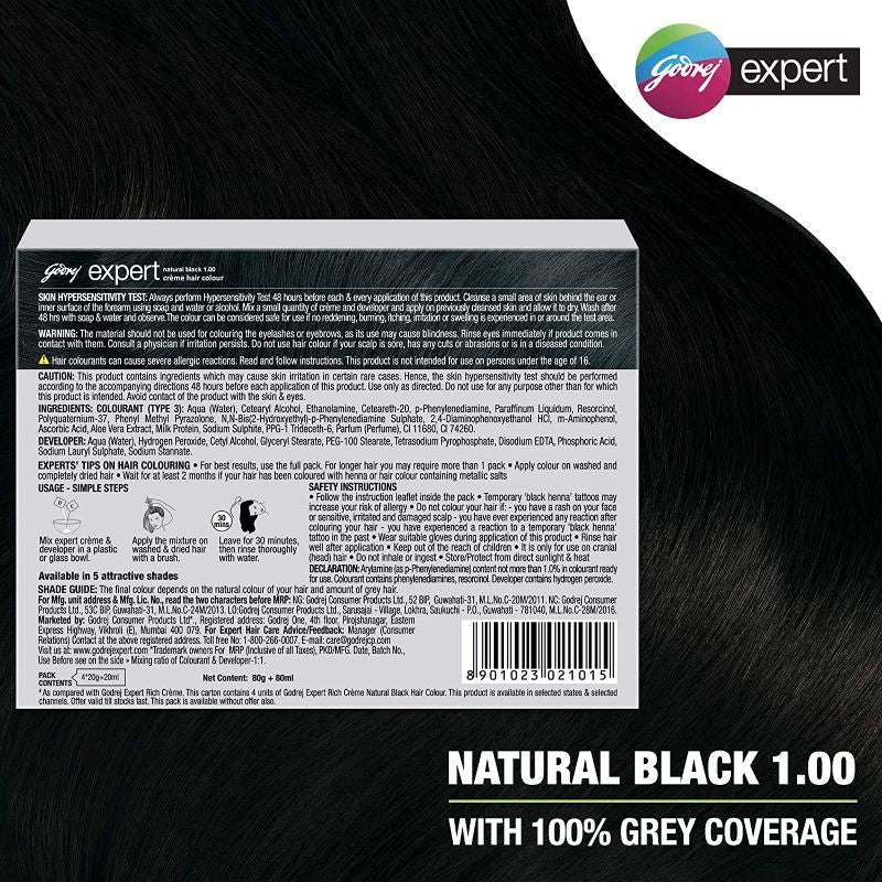 Godrej Expert Creme Hair Colour - Natural Black (Pack of 4), 80g+80ml Buy at Indicrest Image 2