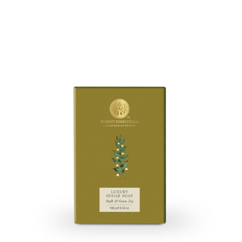 Forest Essentials Luxury Sugar Soap Oudh & Green Tea - Ayurvedic Handmade Bath Soap, 100 g, Buy from Indicrest