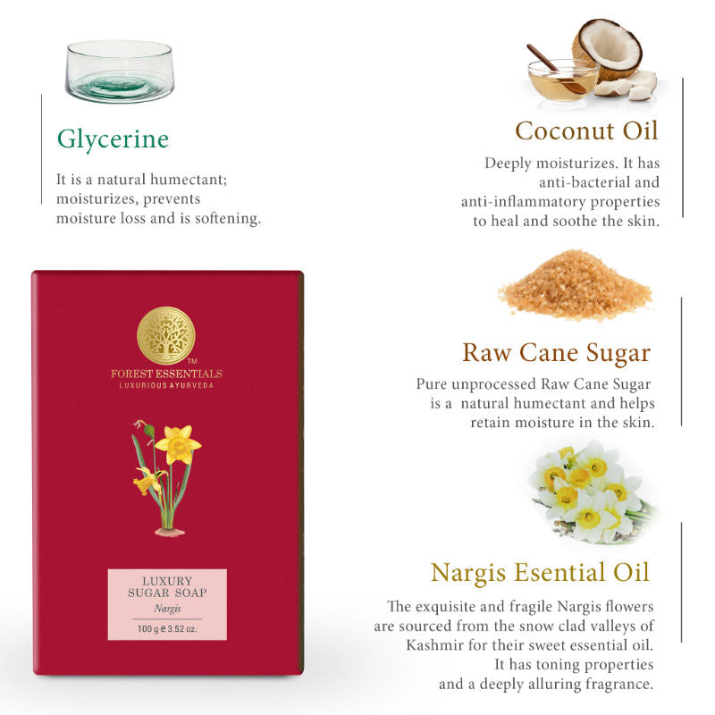 Forest Essentials Luxury Sugar Soap Nargis - Ayurvedic Handmade Bath Soap, 100 g