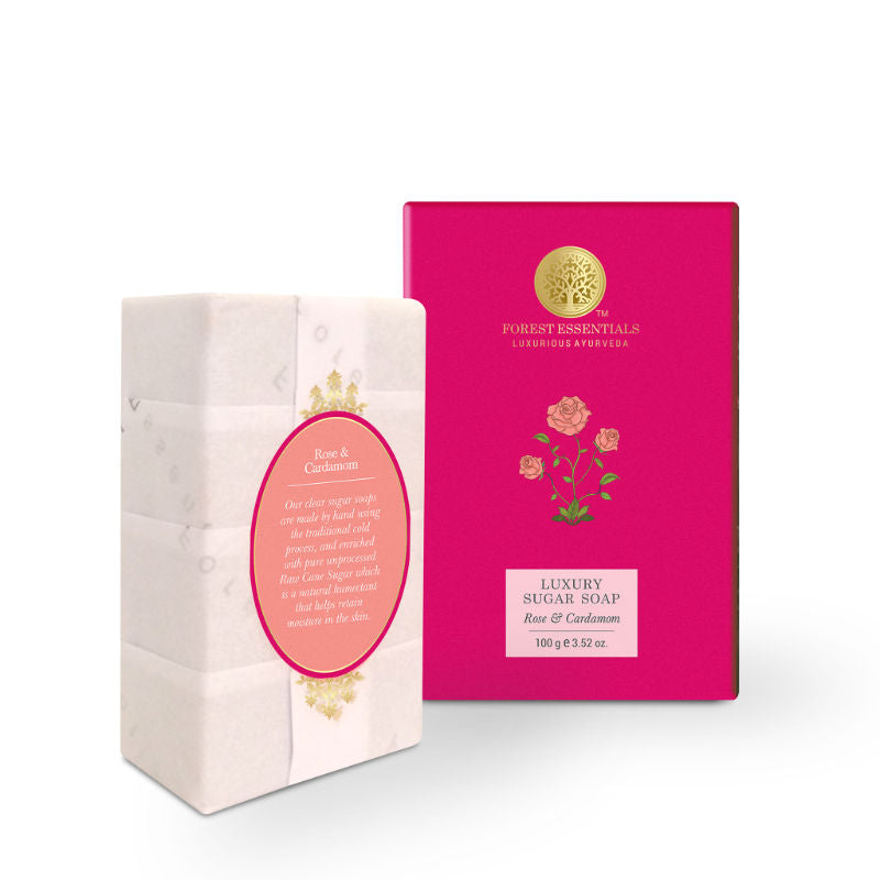 Forest Essentials Luxury Sugar Soap Rose & Cardamom - Ayurvedic Handmade Natural Bath Soap, 100 g