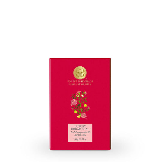 Forest Essentials Luxury Sugar Soap Pomegranate & Kerala Lime - Ayurvedic Handmade Bath Soap, 100g, Buy from Indicrest
