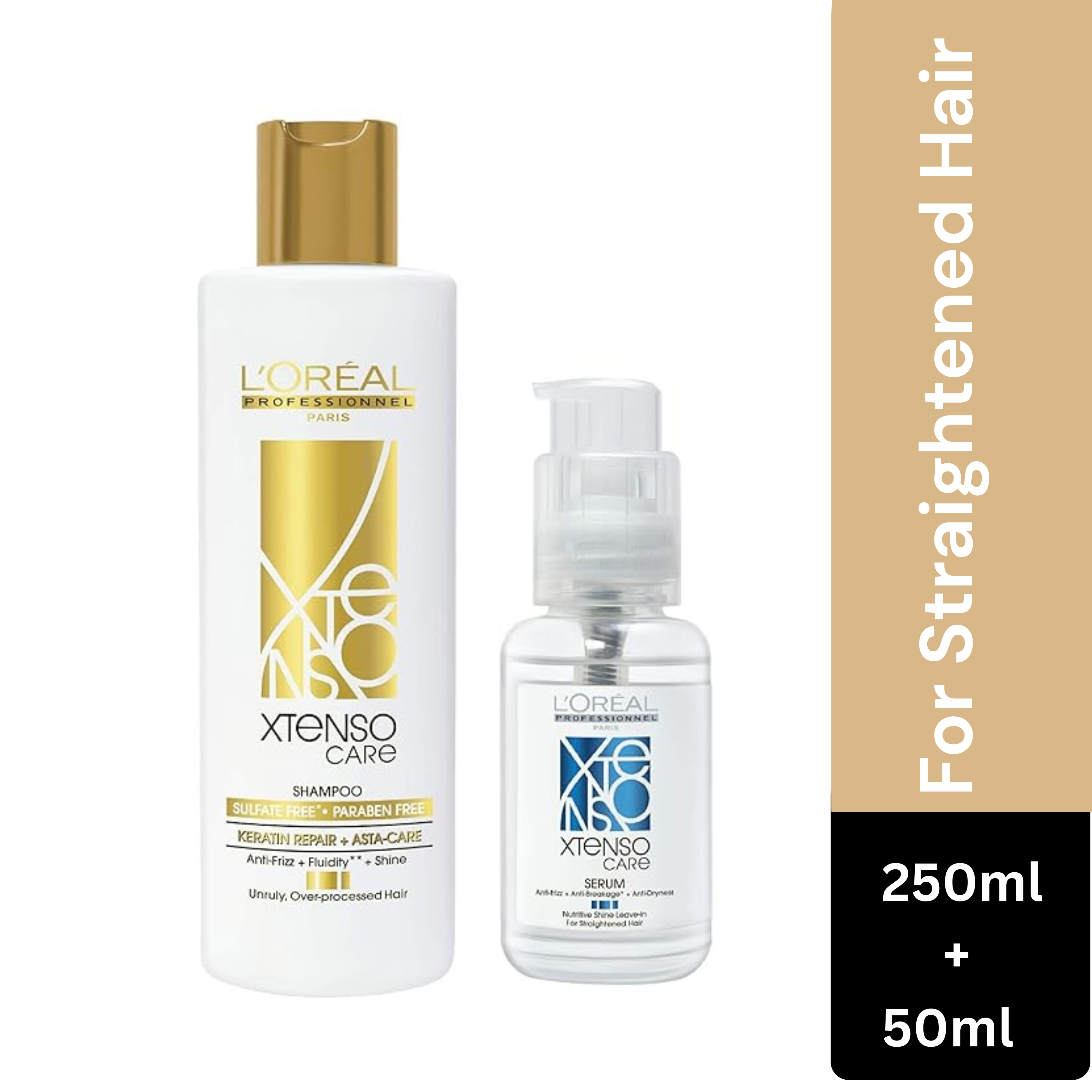 L'Oreal Professionnel Paris X-Tenso Care Sulfate-Free Shampoo 250ml & X-Tenso Care Serum 50ml Combo