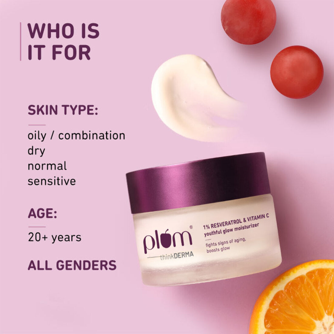 Plum 1% Resveratrol & Vitamin C Youthful Glow Moisturizer | Boosts Youthful Glow | Fades Dark Spots, 50g