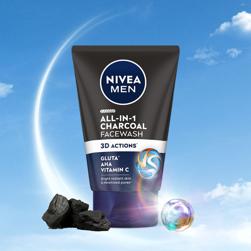 Nivea MEN Face Wash, All in 1 Charcoal, to Detoxify & Refresh Skin with 10x Vitamin C Effect, 100g Buy at Indicrest Image 2