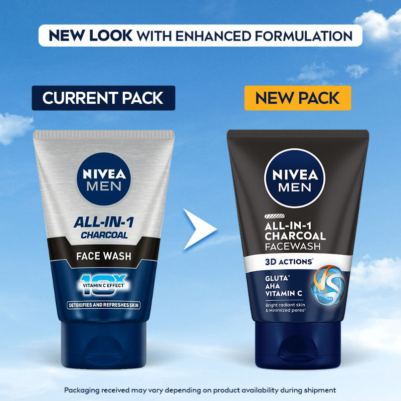 Nivea MEN Face Wash, All in 1 Charcoal, to Detoxify & Refresh Skin with 10x Vitamin C Effect, 100g Buy at Indicrest Image 3