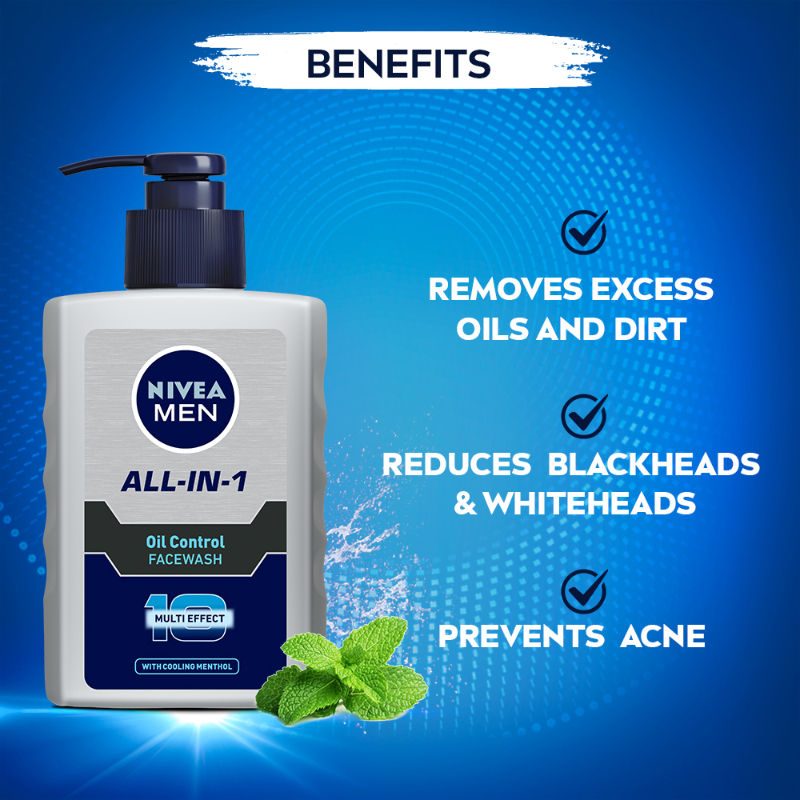 Nivea MEN All-IN-1 Oil Control Face Wash with 10x Multi Effect With Clooing MENthol, 150ml Buy at Indicrest Image 5