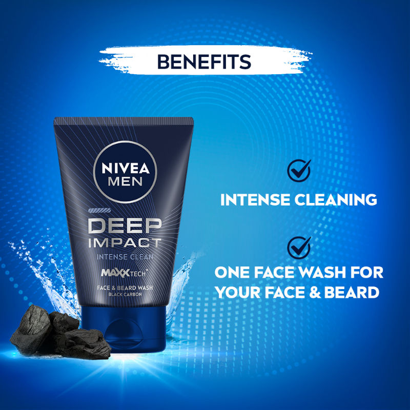 Nivea MEN Face Wash, Deep Impact Intense Clean, for Beard & Face, with Black Carbon, 100g Buy at Indicrest Image 6