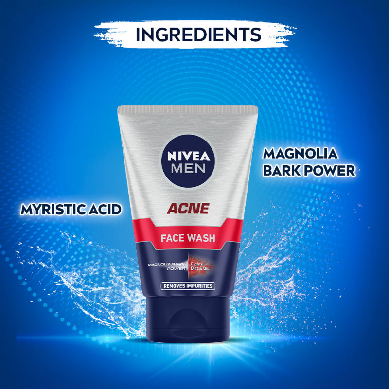 Nivea MEN Acne Face Wash for Oily & Acne Prone Skin, Fights Oil & Dirt with Magnolia Bark Power, 100g Buy at Indicrest Image 4