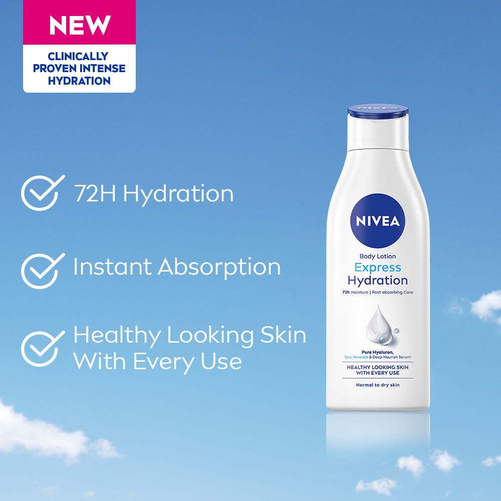 Nivea Express Hydration BODY LOTION with Sea Minerals - 5 in 1 COMPLETE CARE for 48H Moisturization, 200ml Buy at Indicrest Image 4