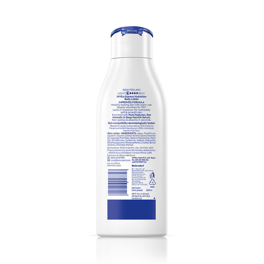 Nivea Express Hydration BODY LOTION with Sea Minerals - 5 in 1 COMPLETE CARE for 48H Moisturization, 200ml Buy at Indicrest Image 9