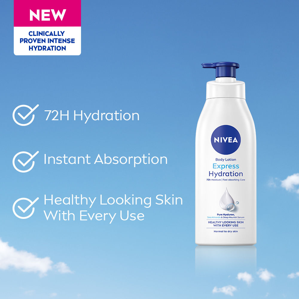 Nivea Express Hydration BODY LOTION with Sea Minerals - 5 in 1 COMPLETE CARE for 48H Moisturization, 400ml Buy at Indicrest Image 4