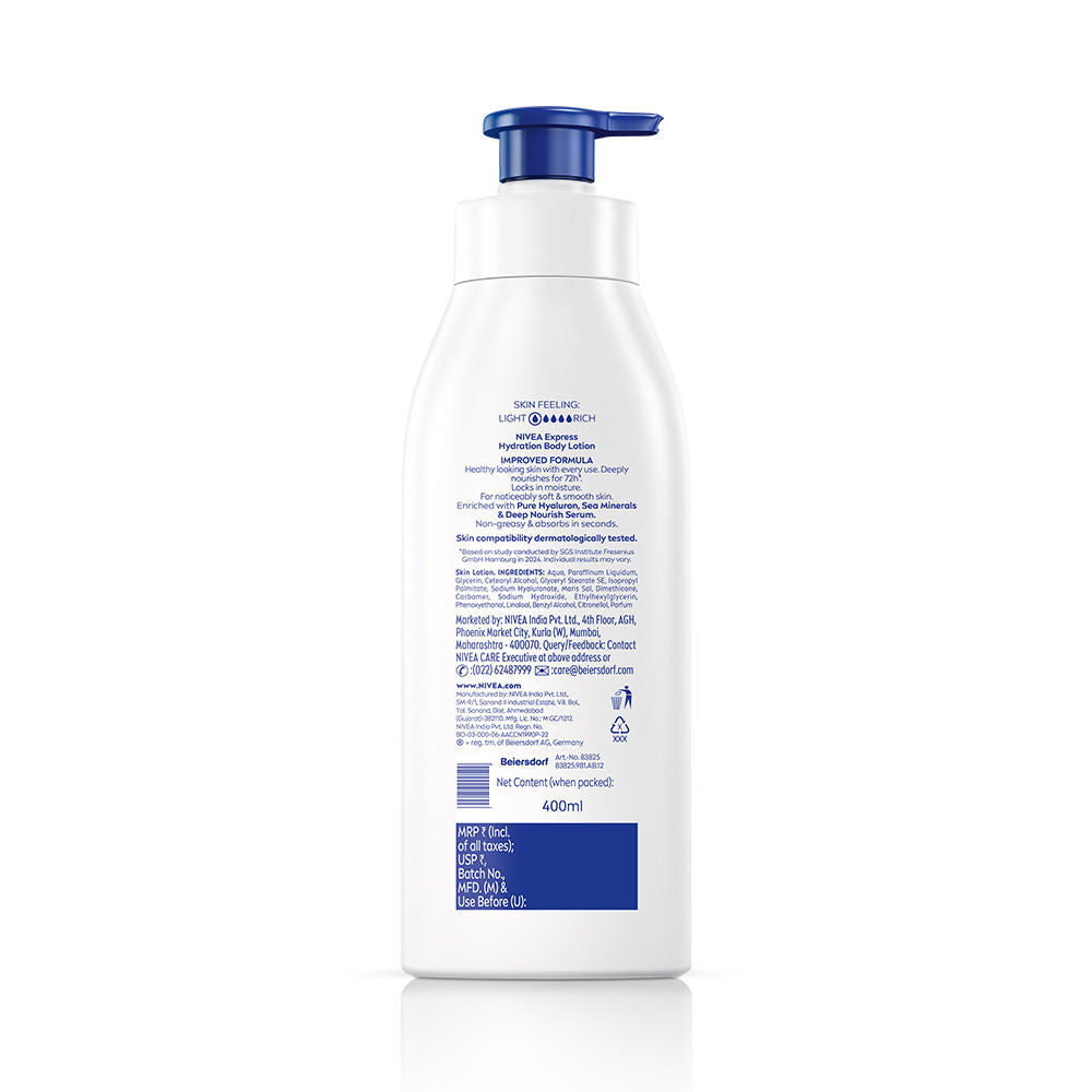 Nivea Express Hydration BODY LOTION with Sea Minerals - 5 in 1 COMPLETE CARE for 48H Moisturization, 400ml Buy at Indicrest Image 9