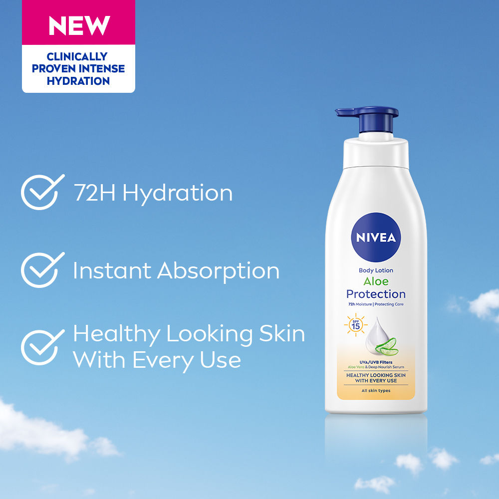 Nivea Sunscreen lotion with SPF 15 & ALOEVERA- 5 in 1 COMPLETE CARE for 48H Moisturization, 400ml Buy at Indicrest Image 4