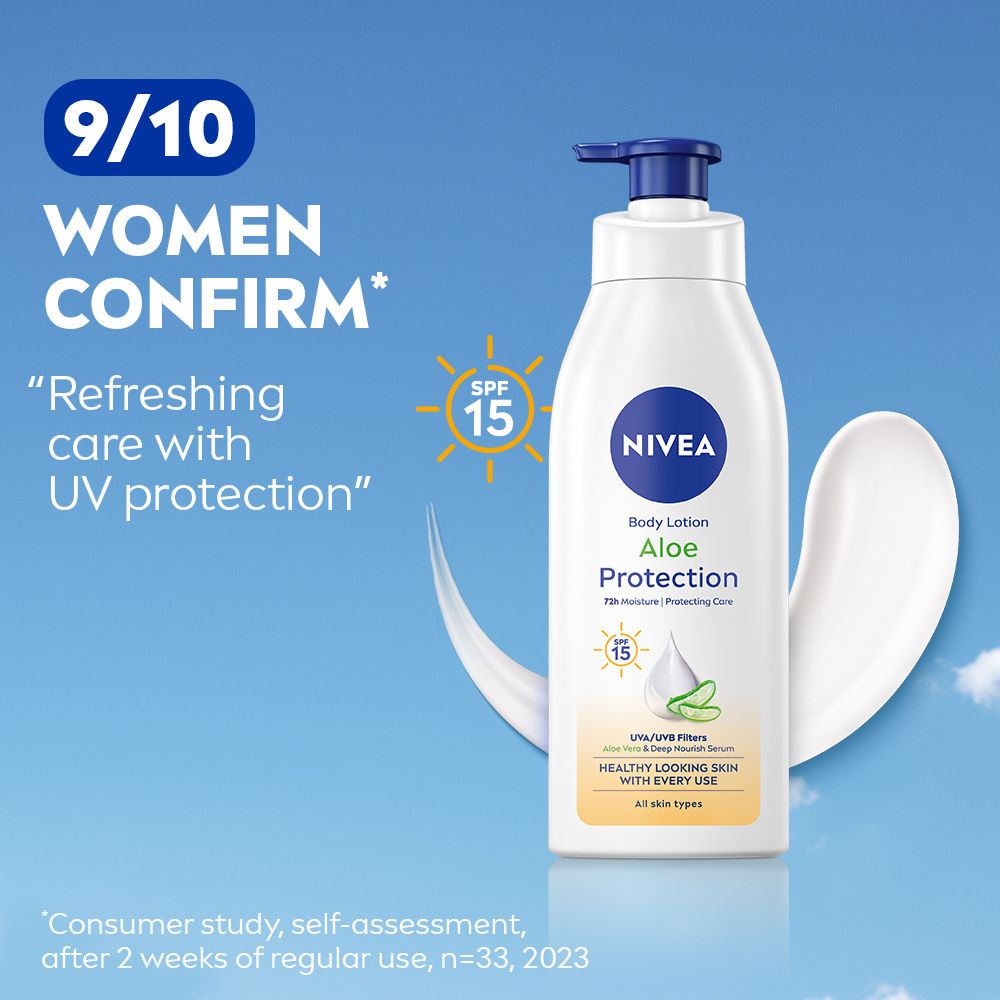 Nivea Sunscreen lotion with SPF 15 & ALOEVERA- 5 in 1 COMPLETE CARE for 48H Moisturization, 400ml Buy at Indicrest Image 7